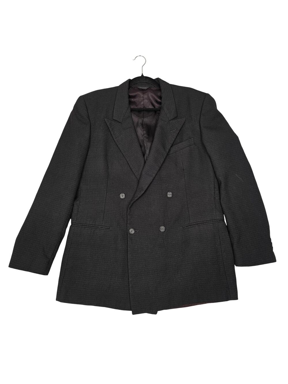 VTG Givenchy Blazer Mens 42 Black Wool Double Breasted Tweed Suit Jacket *Flawed